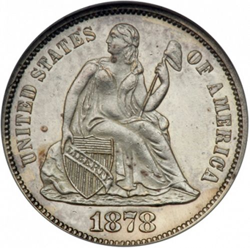 10 cent Obverse Image minted in UNITED STATES in 1878 (Seated Liberty - Obverse legende (Arrows at date removed))  - The Coin Database