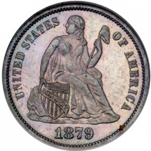 10 cent Obverse Image minted in UNITED STATES in 1879 (Seated Liberty - Obverse legende (Arrows at date removed))  - The Coin Database