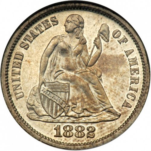 10 cent Obverse Image minted in UNITED STATES in 1882 (Seated Liberty - Obverse legende (Arrows at date removed))  - The Coin Database