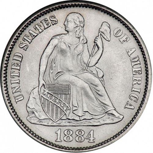 10 cent Obverse Image minted in UNITED STATES in 1884 (Seated Liberty - Obverse legende (Arrows at date removed))  - The Coin Database