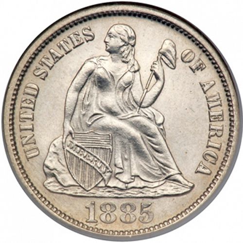 10 cent Obverse Image minted in UNITED STATES in 1885S (Seated Liberty - Obverse legende (Arrows at date removed))  - The Coin Database