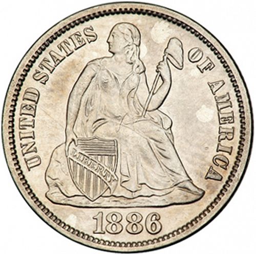 10 cent Obverse Image minted in UNITED STATES in 1886S (Seated Liberty - Obverse legende (Arrows at date removed))  - The Coin Database