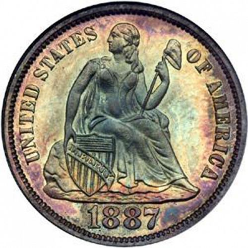 10 cent Obverse Image minted in UNITED STATES in 1887 (Seated Liberty - Obverse legende (Arrows at date removed))  - The Coin Database