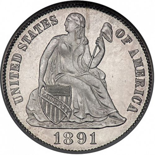 10 cent Obverse Image minted in UNITED STATES in 1891 (Seated Liberty - Obverse legende (Arrows at date removed))  - The Coin Database