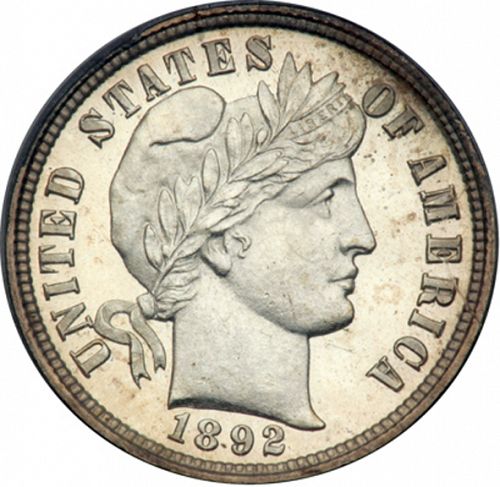 10 cent Obverse Image minted in UNITED STATES in 1892 (Barber)  - The Coin Database