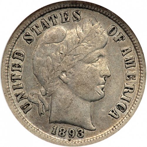 10 cent Obverse Image minted in UNITED STATES in 1893S (Barber)  - The Coin Database