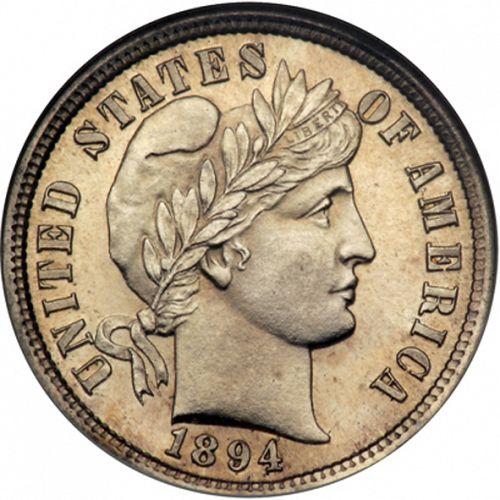 10 cent Obverse Image minted in UNITED STATES in 1894 (Barber)  - The Coin Database
