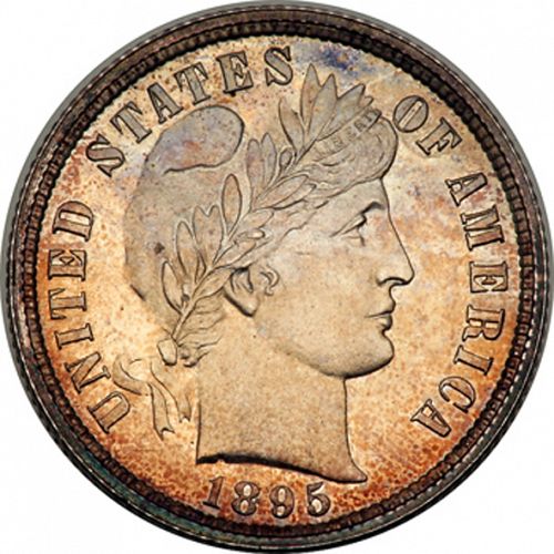 10 cent Obverse Image minted in UNITED STATES in 1895 (Barber)  - The Coin Database