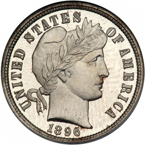 10 cent Obverse Image minted in UNITED STATES in 1896 (Barber)  - The Coin Database