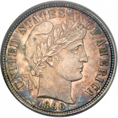 10 cent Obverse Image minted in UNITED STATES in 1896S (Barber)  - The Coin Database