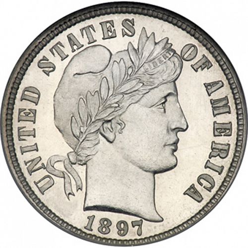 10 cent Obverse Image minted in UNITED STATES in 1897 (Barber)  - The Coin Database