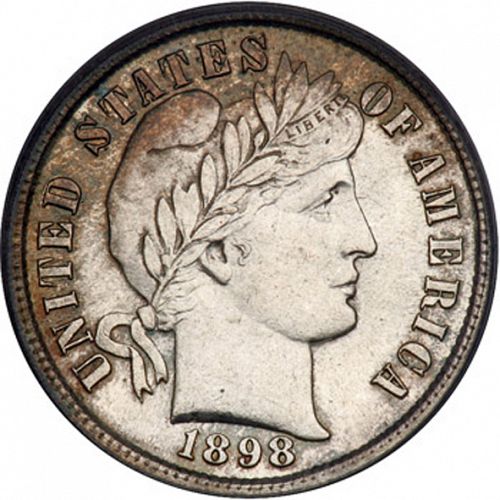 10 cent Obverse Image minted in UNITED STATES in 1898 (Barber)  - The Coin Database