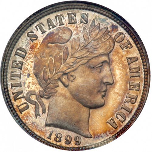 10 cent Obverse Image minted in UNITED STATES in 1899 (Barber)  - The Coin Database