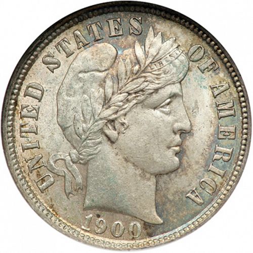 10 cent Obverse Image minted in UNITED STATES in 1900 (Barber)  - The Coin Database