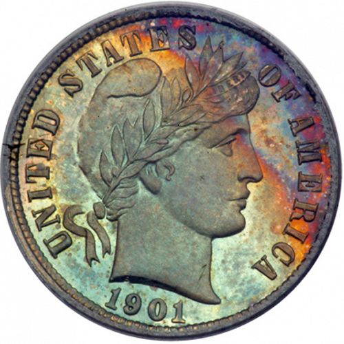 10 cent Obverse Image minted in UNITED STATES in 1901 (Barber)  - The Coin Database