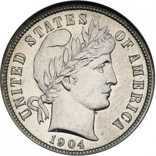 10 cent Obverse Image minted in UNITED STATES in 1904 (Barber)  - The Coin Database