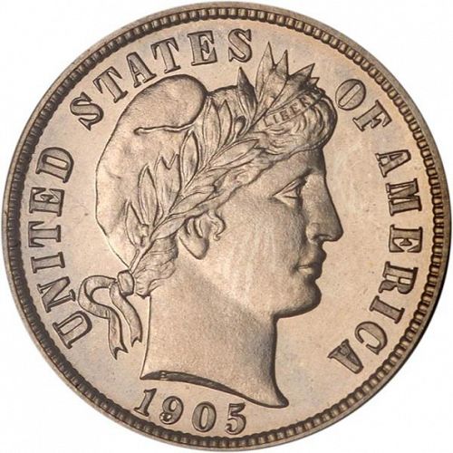 10 cent Obverse Image minted in UNITED STATES in 1905 (Barber)  - The Coin Database