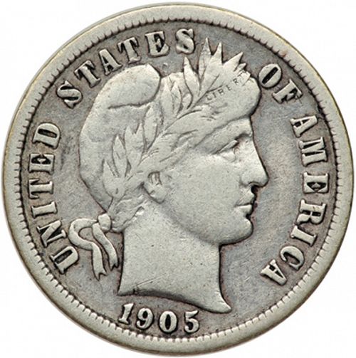 10 cent Obverse Image minted in UNITED STATES in 1905O (Barber)  - The Coin Database