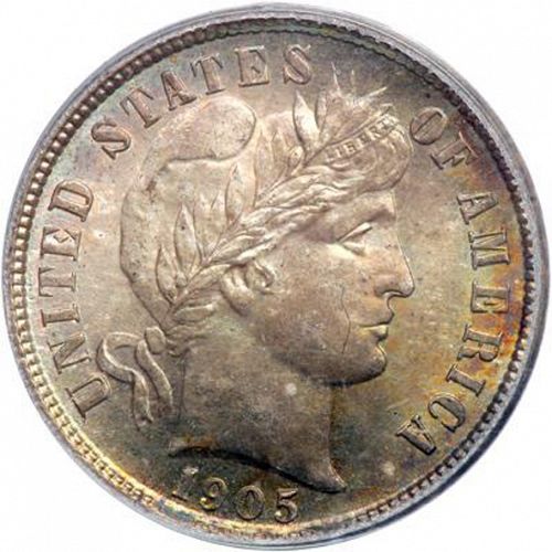 10 cent Obverse Image minted in UNITED STATES in 1905S (Barber)  - The Coin Database