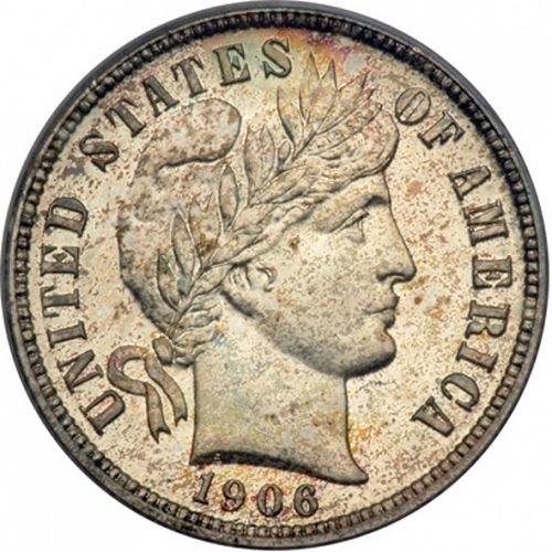 10 cent Obverse Image minted in UNITED STATES in 1906 (Barber)  - The Coin Database