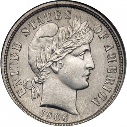 10 cent Obverse Image minted in UNITED STATES in 1906D (Barber)  - The Coin Database