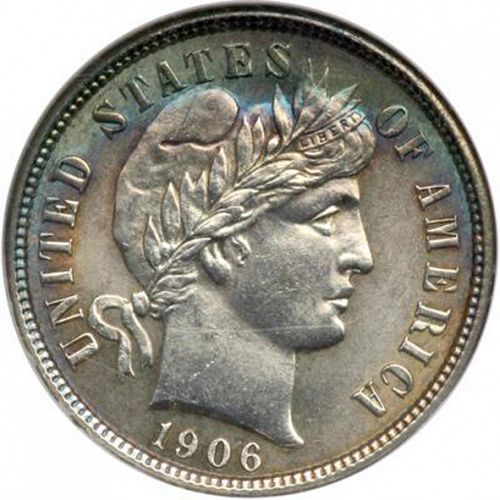 10 cent Obverse Image minted in UNITED STATES in 1906S (Barber)  - The Coin Database