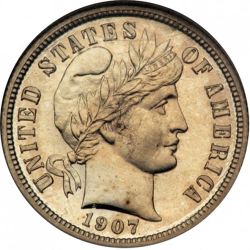10 cent Obverse Image minted in UNITED STATES in 1907 (Barber)  - The Coin Database