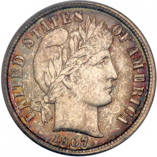 10 cent Obverse Image minted in UNITED STATES in 1907D (Barber)  - The Coin Database