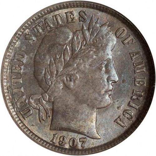 10 cent Obverse Image minted in UNITED STATES in 1907O (Barber)  - The Coin Database