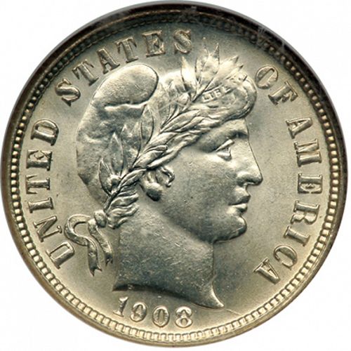 10 cent Obverse Image minted in UNITED STATES in 1908O (Barber)  - The Coin Database