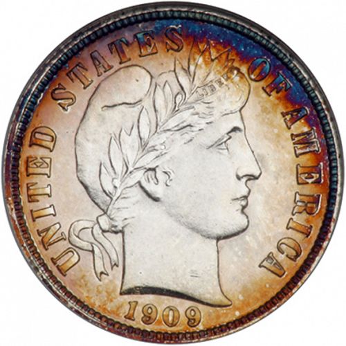 10 cent Obverse Image minted in UNITED STATES in 1909 (Barber)  - The Coin Database