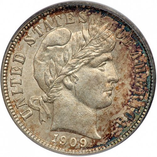 10 cent Obverse Image minted in UNITED STATES in 1909D (Barber)  - The Coin Database