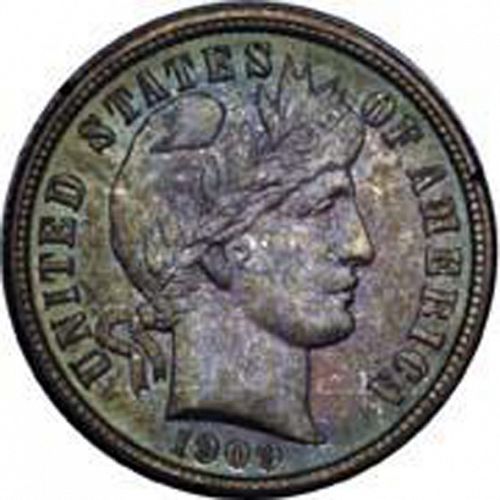 10 cent Obverse Image minted in UNITED STATES in 1909S (Barber)  - The Coin Database