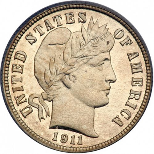 10 cent Obverse Image minted in UNITED STATES in 1911 (Barber)  - The Coin Database