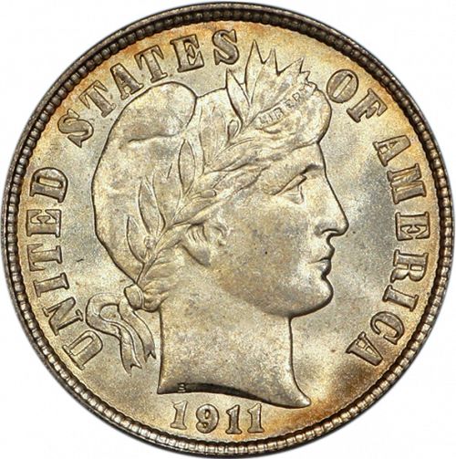 10 cent Obverse Image minted in UNITED STATES in 1911S (Barber)  - The Coin Database