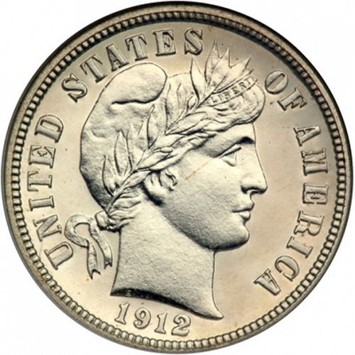 10 cent Obverse Image minted in UNITED STATES in 1912 (Barber)  - The Coin Database