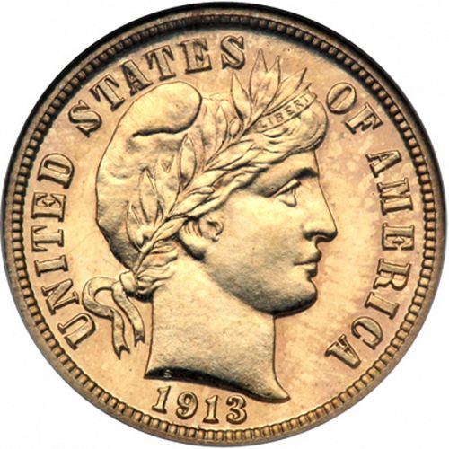 10 cent Obverse Image minted in UNITED STATES in 1913 (Barber)  - The Coin Database