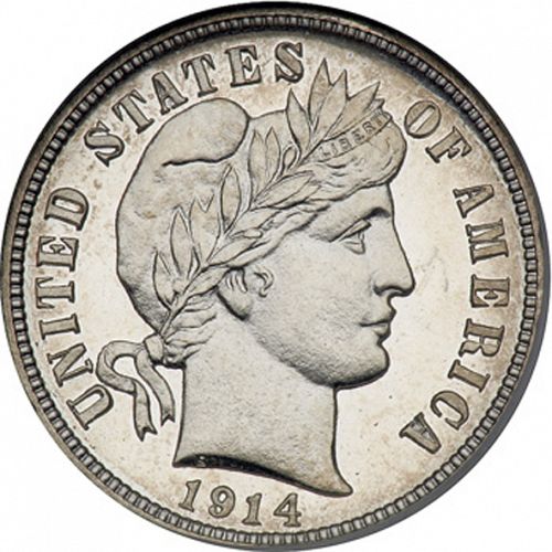 10 cent Obverse Image minted in UNITED STATES in 1914 (Barber)  - The Coin Database