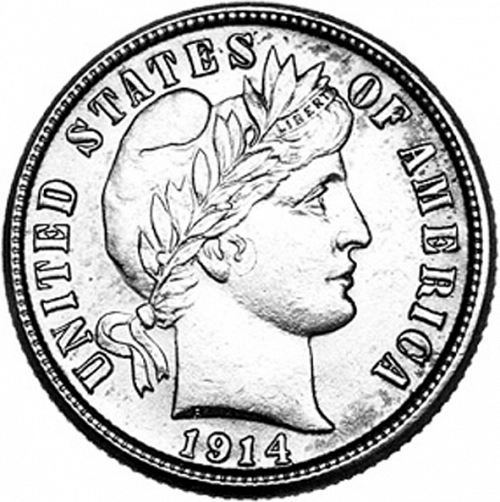 10 cent Obverse Image minted in UNITED STATES in 1914S (Barber)  - The Coin Database