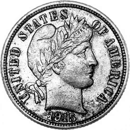 10 cent Obverse Image minted in UNITED STATES in 1915S (Barber)  - The Coin Database