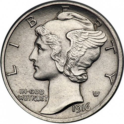 10 cent Obverse Image minted in UNITED STATES in 1916 (Barber)  - The Coin Database