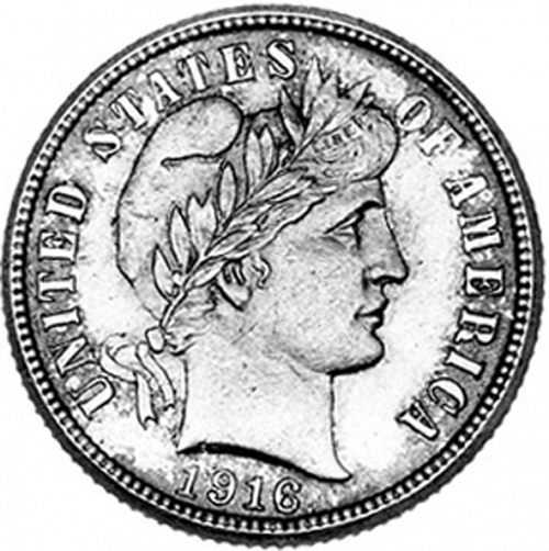 10 cent Obverse Image minted in UNITED STATES in 1916S (Barber)  - The Coin Database
