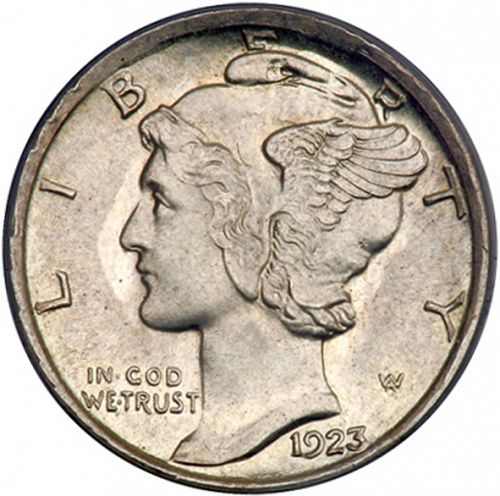 10 cent Obverse Image minted in UNITED STATES in 1923S (Mercury)  - The Coin Database