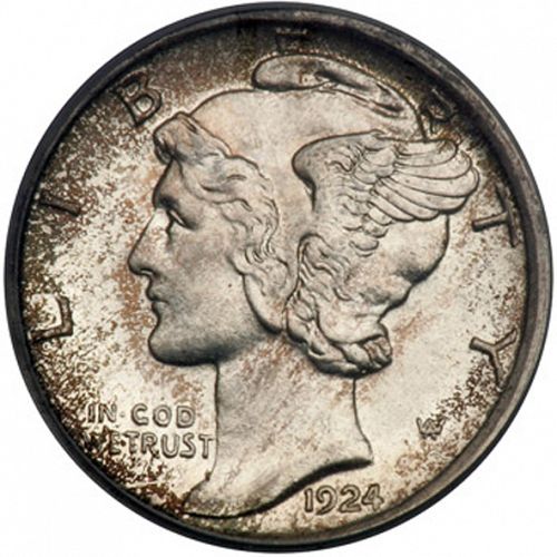 10 cent Obverse Image minted in UNITED STATES in 1924D (Mercury)  - The Coin Database
