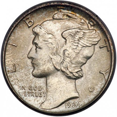 10 cent Obverse Image minted in UNITED STATES in 1924S (Mercury)  - The Coin Database