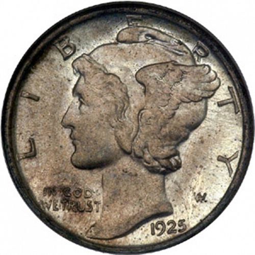 10 cent Obverse Image minted in UNITED STATES in 1925 (Mercury)  - The Coin Database