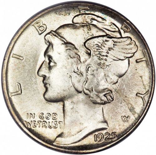 10 cent Obverse Image minted in UNITED STATES in 1925S (Mercury)  - The Coin Database