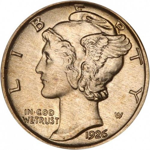 10 cent Obverse Image minted in UNITED STATES in 1926 (Mercury)  - The Coin Database
