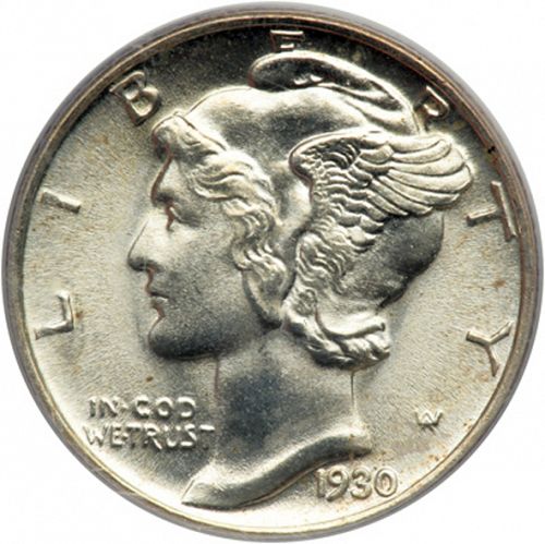 10 cent Obverse Image minted in UNITED STATES in 1930 (Mercury)  - The Coin Database