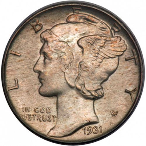 10 cent Obverse Image minted in UNITED STATES in 1931 (Mercury)  - The Coin Database